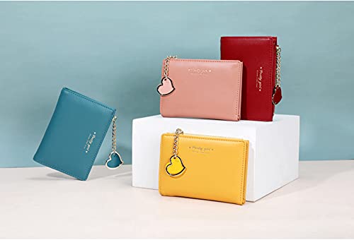 Sunwel Fashion Small Wallet with Heart Pendant Bifold Wallet Zipper Pocket Cash Card Holder Coin Purse for Women Girls (PINK, HEART CHARM)