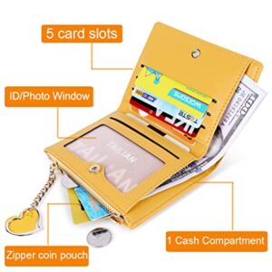 Sunwel Fashion Small Wallet with Heart Pendant Bifold Wallet Zipper Pocket Cash Card Holder Coin Purse for Women Girls (PINK, HEART CHARM)