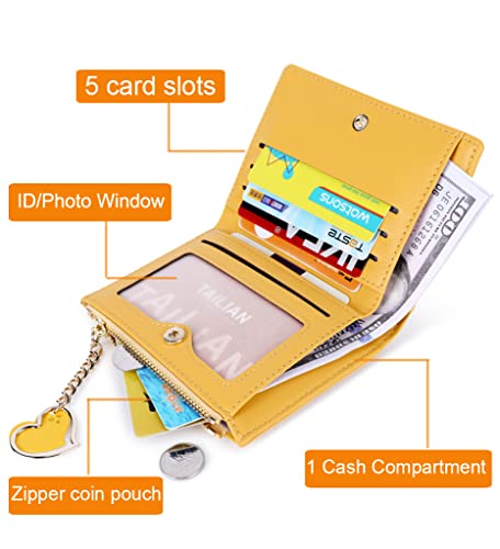 Sunwel Fashion Small Wallet with Heart Pendant Bifold Wallet Zipper Pocket Cash Card Holder Coin Purse for Women Girls (PINK, HEART CHARM)