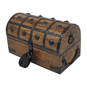 Nautical Cove Pirate Treasure Chest with Iron Lock and Skeleton Key - Wooden Storage and Decorative Box (Medium 11 x 6 x 6.75)