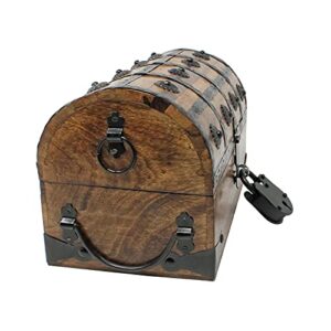 Nautical Cove Pirate Treasure Chest with Iron Lock and Skeleton Key - Wooden Storage and Decorative Box (Medium 11 x 6 x 6.75)