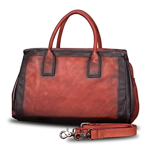 Genuine Leather Top Handle Handbag Satchel for Women Handmade Vintage Handbags Purse Retro Cowhide Crossbody Hobo Bag Purses (Red)