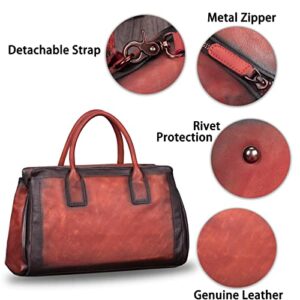 Genuine Leather Top Handle Handbag Satchel for Women Handmade Vintage Handbags Purse Retro Cowhide Crossbody Hobo Bag Purses (Red)