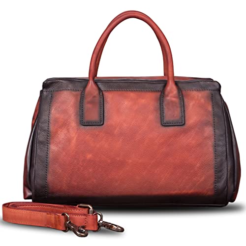 Genuine Leather Top Handle Handbag Satchel for Women Handmade Vintage Handbags Purse Retro Cowhide Crossbody Hobo Bag Purses (Red)