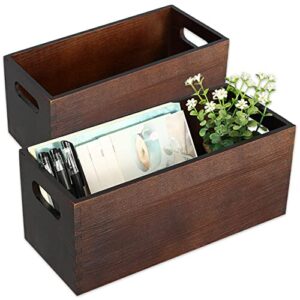 aiblom wood open storage boxes mail organizer bins letter holder box small wooden crate box set of 2 rustic decorative storage box for bathroom kitchen office countertop organizer
