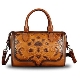 genuine leather top handle handbag for women handmade vintage satchel retro cowhide crossbody handbags purse hobo bag (brown)