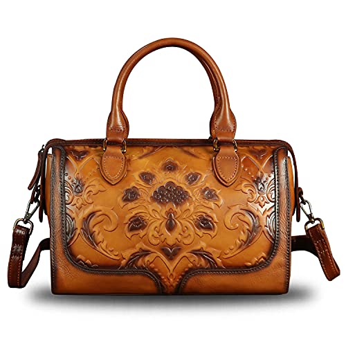 Genuine Leather Top Handle Handbag for Women Handmade Vintage Satchel Retro Cowhide Crossbody Handbags Purse Hobo Bag (Brown)