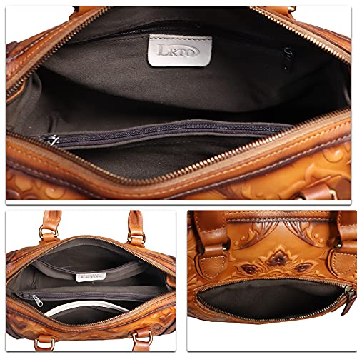 Genuine Leather Top Handle Handbag for Women Handmade Vintage Satchel Retro Cowhide Crossbody Handbags Purse Hobo Bag (Brown)