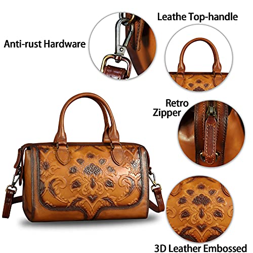 Genuine Leather Top Handle Handbag for Women Handmade Vintage Satchel Retro Cowhide Crossbody Handbags Purse Hobo Bag (Brown)