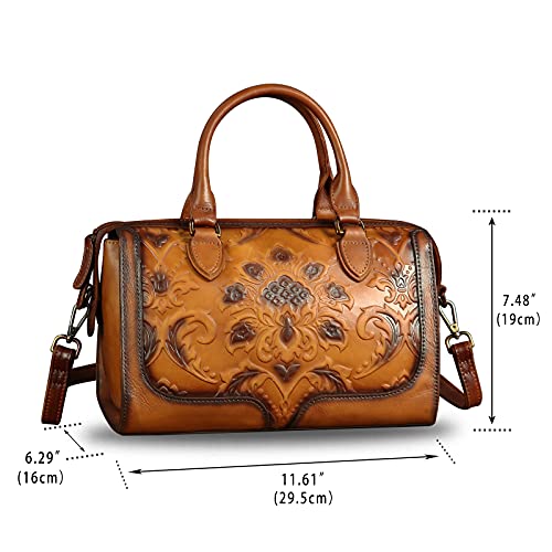 Genuine Leather Top Handle Handbag for Women Handmade Vintage Satchel Retro Cowhide Crossbody Handbags Purse Hobo Bag (Brown)