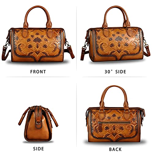 Genuine Leather Top Handle Handbag for Women Handmade Vintage Satchel Retro Cowhide Crossbody Handbags Purse Hobo Bag (Brown)