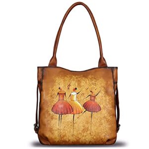 genuine leather shoulder bag purse for women retro top handle bags handmade vintage crossbody tote handbags purse cowhide satchels hobo bag (brownpattern)