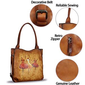 Genuine Leather Shoulder Bag Purse for Women Retro Top Handle Bags Handmade Vintage Crossbody Tote Handbags Purse Cowhide Satchels Hobo Bag (BrownPattern)