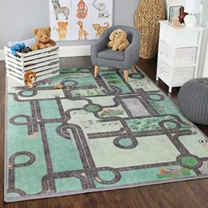 superior indoor area rug or runner, colorful kids rugs for playroom, nursery, bedroom, classroom, living room, unique accent home decor, soft throw, butterfly collection, 5’7″ x 8’9″, pine green