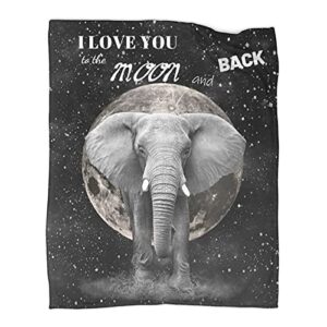i love you to the moon and back elephant throw blanket soft flannel summer air conditioner blanket warm blanket for bed couch living room(50″x40″)