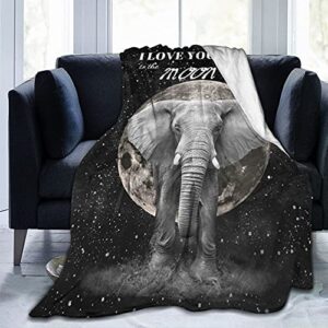 I Love You to The Moon and Back Elephant Throw Blanket Soft Flannel Summer Air Conditioner Blanket Warm Blanket for Bed Couch Living Room(50"x40")