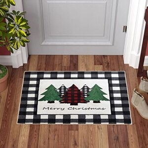 estmy black and white buffalo plaid vintage indoor christmas tree rug 2×3, christmas bathroom kitchen small area rug farmhouse country xmas decorations front porch rug doormat entryway floor rug