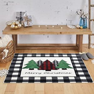 Estmy Black and White Buffalo Plaid Vintage Indoor Christmas Tree Rug 2x3, Christmas Bathroom Kitchen Small Area Rug Farmhouse Country Xmas Decorations Front Porch Rug Doormat Entryway Floor Rug