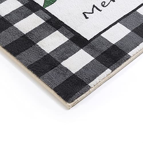 Estmy Black and White Buffalo Plaid Vintage Indoor Christmas Tree Rug 2x3, Christmas Bathroom Kitchen Small Area Rug Farmhouse Country Xmas Decorations Front Porch Rug Doormat Entryway Floor Rug