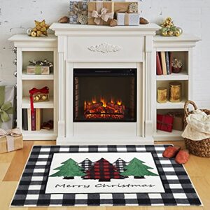 Estmy Black and White Buffalo Plaid Vintage Indoor Christmas Tree Rug 2x3, Christmas Bathroom Kitchen Small Area Rug Farmhouse Country Xmas Decorations Front Porch Rug Doormat Entryway Floor Rug