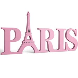 paris decor for bedroom wooden paris themed wall decor paris wooden letters eiffel tower decor, paris wood sign decor art for girls bedroom bathroom french room home wall art decoration (pink)