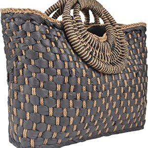 QZUnique Hand-woven Straw Bag Women Summer Beach Handbag Casual Satchel Retro Top Handle Tote Clutch