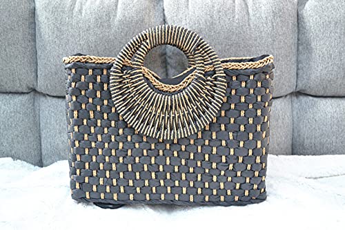 QZUnique Hand-woven Straw Bag Women Summer Beach Handbag Casual Satchel Retro Top Handle Tote Clutch