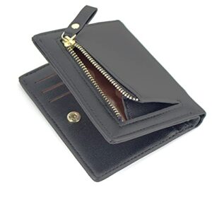 sumgofo small wallet for women slim leather card holder rfid mini bifold short front zipper pocket coin purse (black)