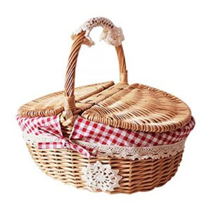 fomiyes wicker picnic basket with lid and handle vintage style picnic hamper hand woven gift packing basket for camping outdoor