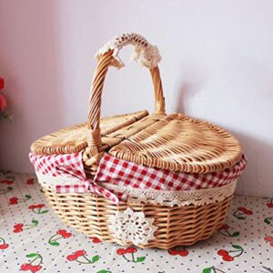 FOMIYES Wicker Picnic Basket with Lid and Handle Vintage Style Picnic Hamper Hand Woven Gift Packing Basket for Camping Outdoor