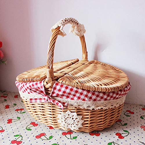 FOMIYES Wicker Picnic Basket with Lid and Handle Vintage Style Picnic Hamper Hand Woven Gift Packing Basket for Camping Outdoor