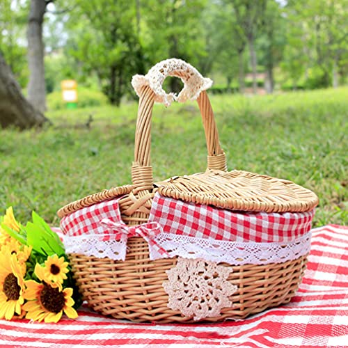 FOMIYES Wicker Picnic Basket with Lid and Handle Vintage Style Picnic Hamper Hand Woven Gift Packing Basket for Camping Outdoor