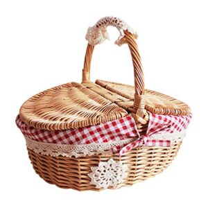 FOMIYES Wicker Picnic Basket with Lid and Handle Vintage Style Picnic Hamper Hand Woven Gift Packing Basket for Camping Outdoor