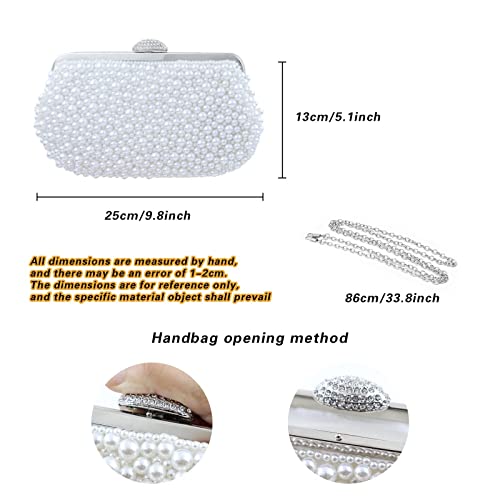 Women Pearl Clutch Pearl Beaded Purse and Clutch Elegant Formal Evening Bag Party Bridal Handbags (White)