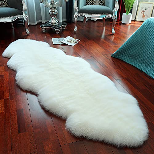 LLB Genuine Sheepskin Rug,Luxury Fluffy Bedroom Rugs,Area Rug Indoor,Real Wool Fur Rug,Sofa Rug Chair Cover Carpet for Living Room,Nursery Rug,Fuzzy Plush Rug for Dorm (Ivory White,2 x 6 ft Sheepskin)