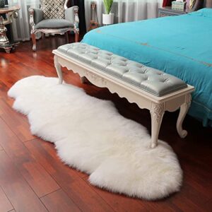 LLB Genuine Sheepskin Rug,Luxury Fluffy Bedroom Rugs,Area Rug Indoor,Real Wool Fur Rug,Sofa Rug Chair Cover Carpet for Living Room,Nursery Rug,Fuzzy Plush Rug for Dorm (Ivory White,2 x 6 ft Sheepskin)