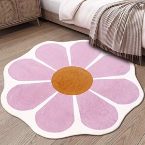ustide pink flower shaped rug 47×47 inch, washable flower shaped rug soft flower rugs for bedroom