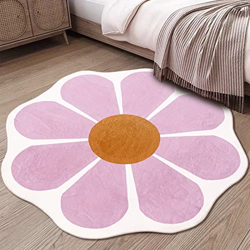 USTIDE Pink Flower Shaped Rug 47x47 Inch, Washable Flower Shaped Rug Soft Flower Rugs for Bedroom