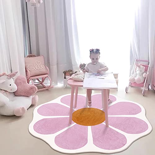 USTIDE Pink Flower Shaped Rug 47x47 Inch, Washable Flower Shaped Rug Soft Flower Rugs for Bedroom