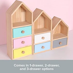 House Shaped Display Shelf with 3 Drawer - Wood Dresser Floating Shelf - Kids Bedroom Furniture - Desk Decor Book Shelf - Nursery Decor - Cute Storage Shelves for Bedroom - 1 Tier 7.9x1.8x11.4 in