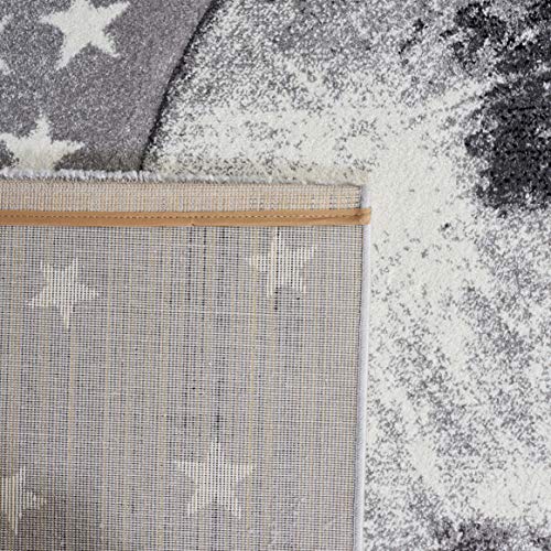 Safavieh Carousel Kids Collection 5'3" x 7'6" Light Grey/White CRK135F Moon and Stars Nursery Playroom Area Rug