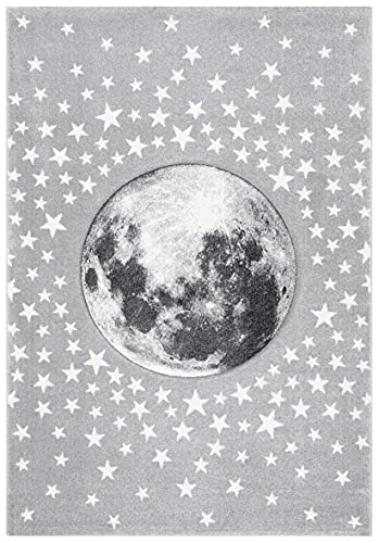 Safavieh Carousel Kids Collection 5'3" x 7'6" Light Grey/White CRK135F Moon and Stars Nursery Playroom Area Rug