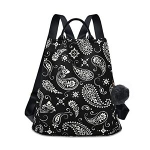 alaza ornament paisley bandana print black backpack purse for women anti theft fashion back pack shoulder bag