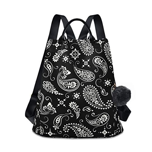 ALAZA Ornament Paisley Bandana Print Black Backpack Purse for Women Anti Theft Fashion Back Pack Shoulder Bag