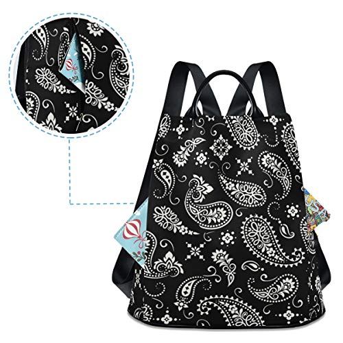 ALAZA Ornament Paisley Bandana Print Black Backpack Purse for Women Anti Theft Fashion Back Pack Shoulder Bag