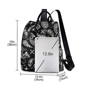 ALAZA Ornament Paisley Bandana Print Black Backpack Purse for Women Anti Theft Fashion Back Pack Shoulder Bag