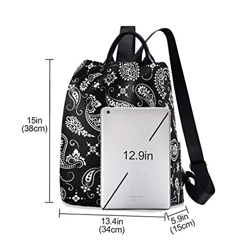 ALAZA Ornament Paisley Bandana Print Black Backpack Purse for Women Anti Theft Fashion Back Pack Shoulder Bag