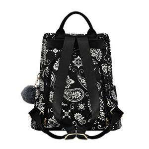 ALAZA Ornament Paisley Bandana Print Black Backpack Purse for Women Anti Theft Fashion Back Pack Shoulder Bag