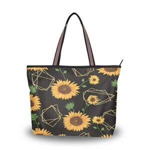 Brown Sunflower Geometric Large Tote Bags Women Summer Handbags with Zipper Shopper Bag for Mother Day Christmas Gifts for Mom