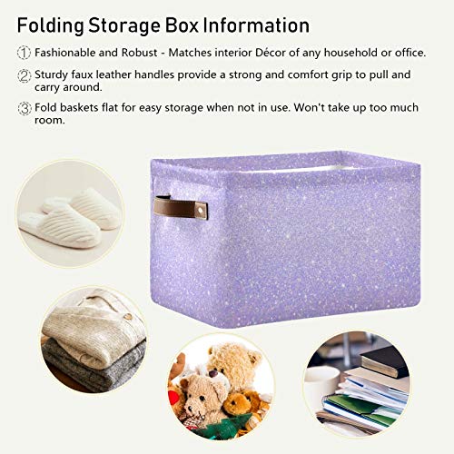 Blueangle Shiny Glitter Lavender Rectangle Storage Bin, 15 x 11 x 9.5 in, Collapsible Organizer Storage Basket for Home Décor, 2PCS